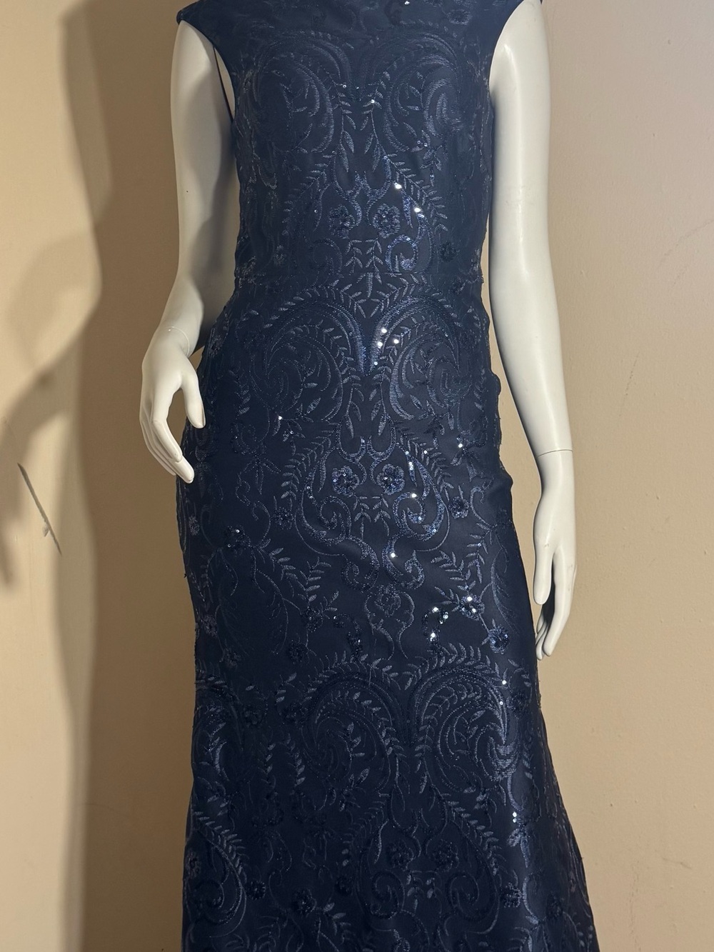 Vince Camuto Navy Sequin Embroidered Maxi Dress